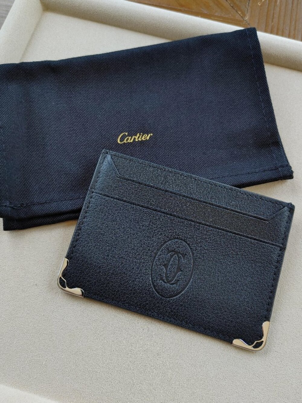 Cartier "Must De Cartier" Black & Burgundy Lining Card Holder Wallet